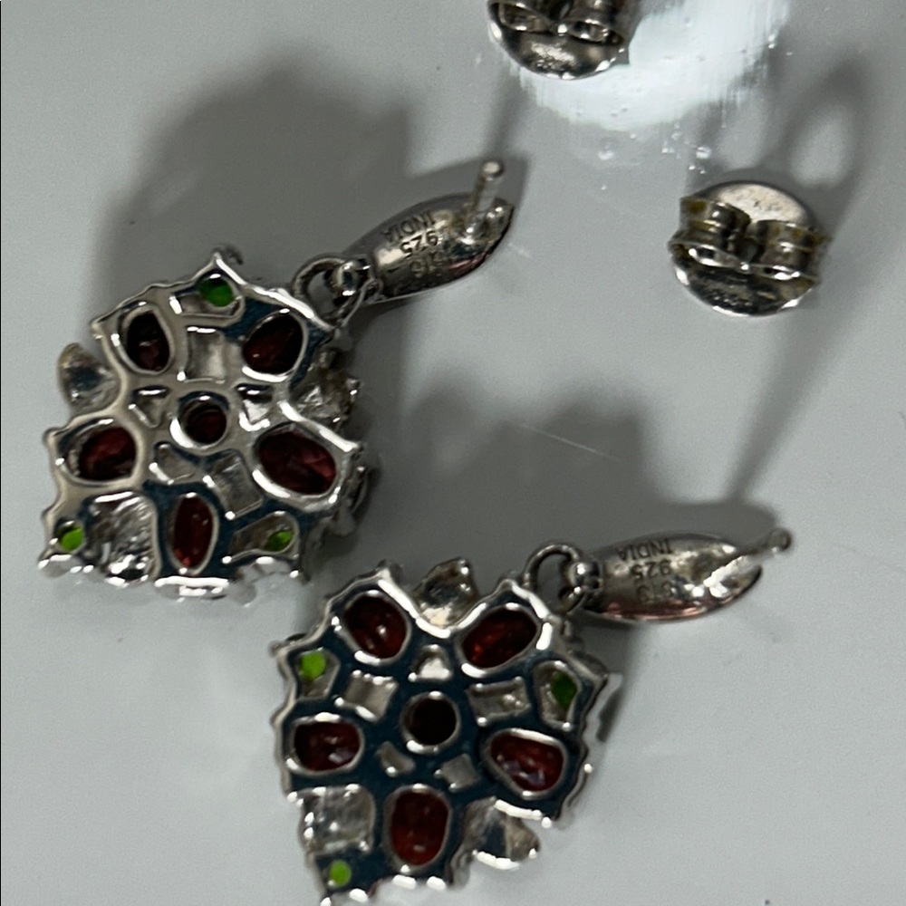 NWOT Chuck Clemency Sterling Silver Genuine Gemstone Floral Earrings - Picture 5 of 7